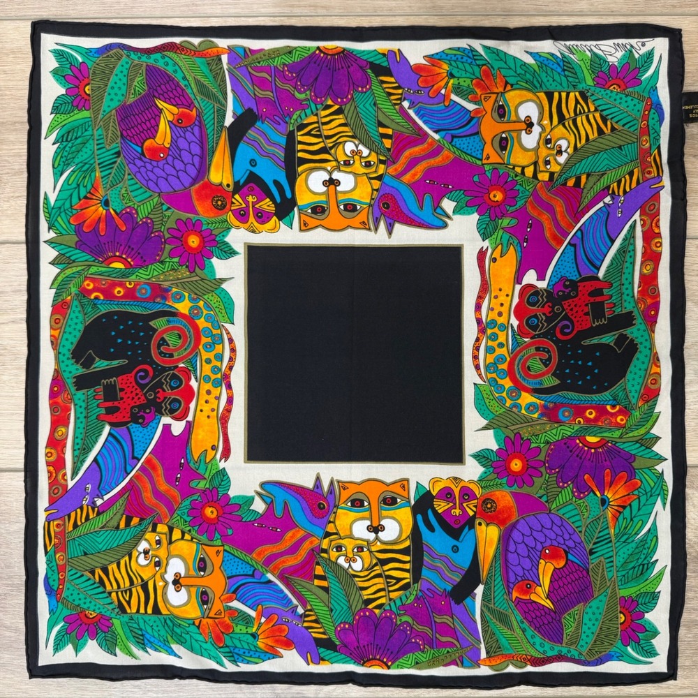 Laurel‎ Burch Vintage Silk Scarf Jungle Animals The Honey Collection Square 20" - Picture 11 of 11